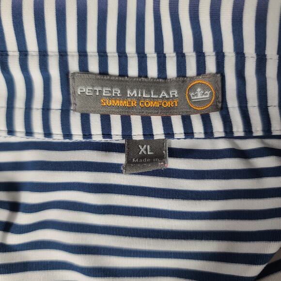 Peter Millar Blue White Stripe Summer Comfort Performance Polo Golf Shirt XL - Picture 5 of 5